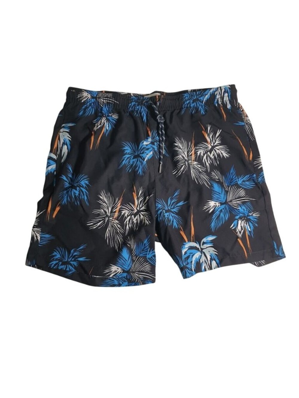 Public Record Mens Swim Shorts Black Blue Tropical Size Medium Elastic Waist
